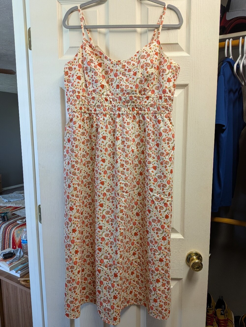 Old Navy Floral Cami Midi Dress Womens Size Large White V Neck Spaghetti Strap